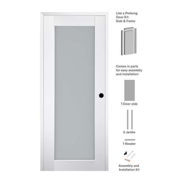 Smart Pro 30 in.x 80 in. Left-Handed Full Lite Frosted Glass Polar White Wood Composite Single Prehung Interior Door