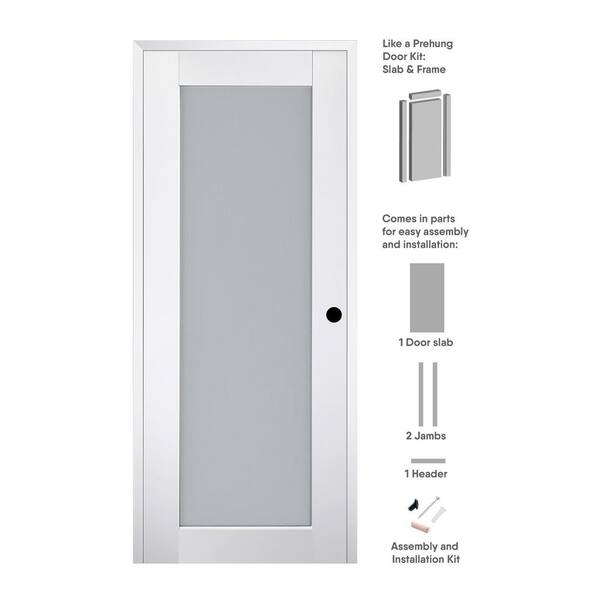 Belldinni Smart Pro 207 18 in. x 96 in. Left-Hand Full Lite Frosted Glass Polar White Wood Composite Single Prehung Interior Door