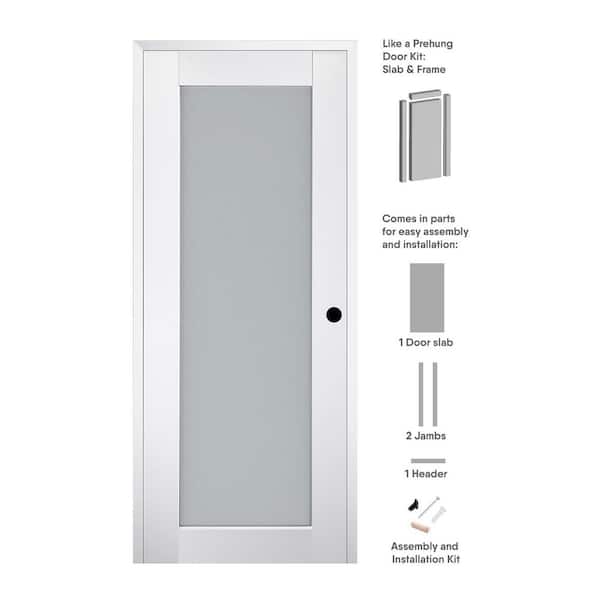 Smart Pro 32 in.x 80 in. Left-Handed Full Lite Frosted Glass Polar White Wood Composite Single Prehung Interior Door