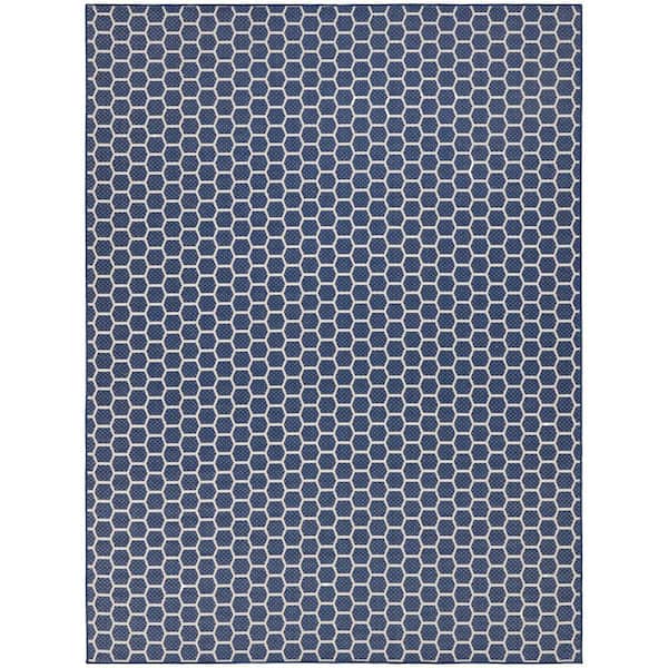 Nourison Reversible Indoor Outdoor Navy 8 ft. x 10 ft. Honeycomb Contemporary Area Rug
