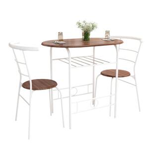 3-Piece Dark Brown Bistro Set Bar Table and Chair Set with White Metal Frame for Outdoor and Indoor