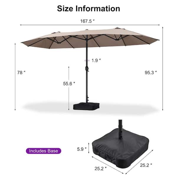 14 double sided twin patio umbrella SUPERJARE Ft Outdoor with 1.89 Inches Pole Caliber, Extra Large Double-Sided Design with Crank, Polyester Fabric sided umbrella provides a wide coverage of shade to allow several people getting together to chat under sunny days PURPLE LEAF 14 ft. Gray