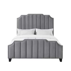 Aizen Gray Bed Frame Material Wood Queen Size Platform Bed With Upholstered Velvet Features
