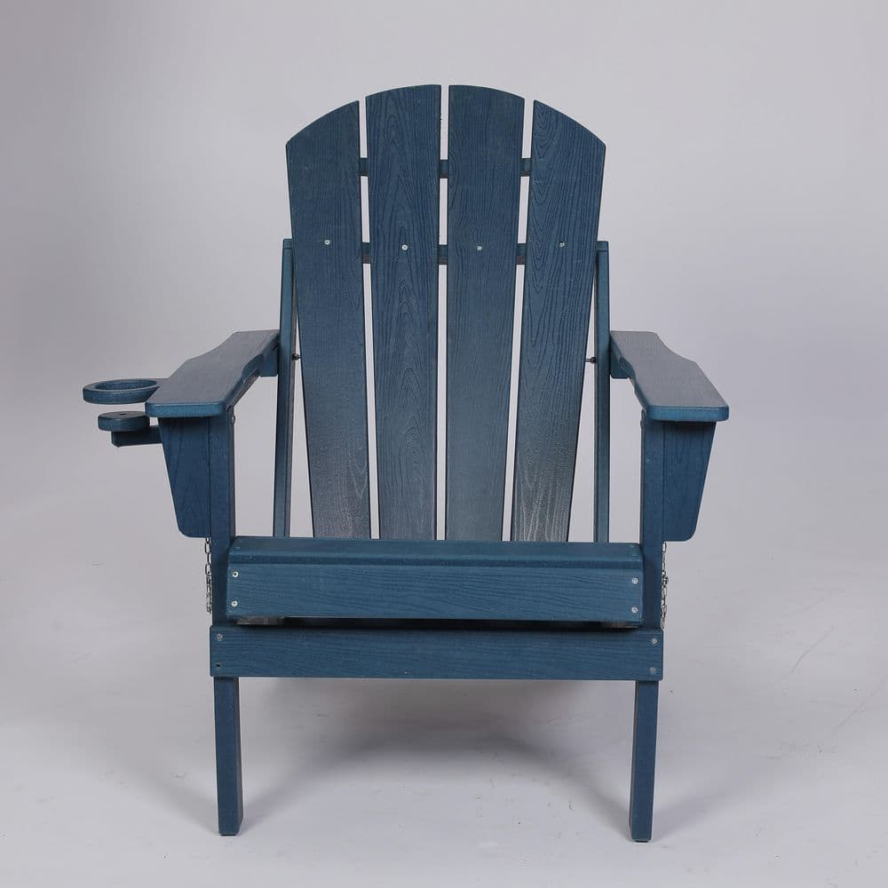Wood Texture Navy Blue HDPE Folding Adirondack Chair with Dual Cup Holder, Weather Resistant Composite Outdoor Seating price history on PriceWatchPro