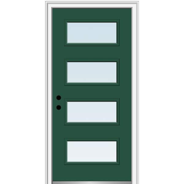 MMI DOOR 36 in. x 80 in. Celeste Right-Hand Inswing 4-Lite Clear Painted Fiberglass Smooth Prehung Front Door, 4-9/16 in. Frame