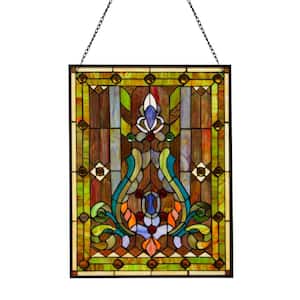 Multi Stained Glass Fleur de Lis Window Panel