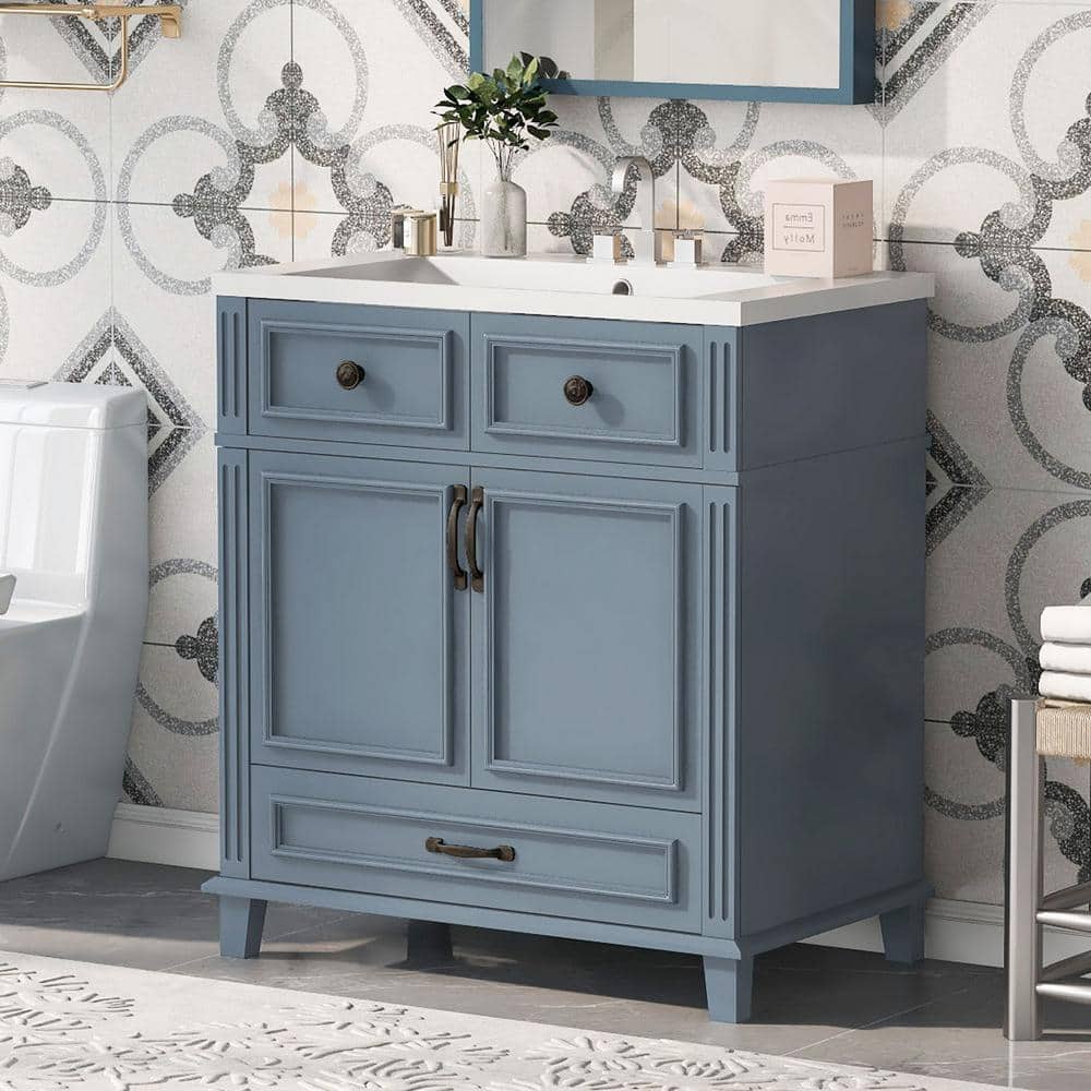 30 in. W x 18 in. D x 34.1 in. H Single Sink Freestanding Bath Vanity in Bl