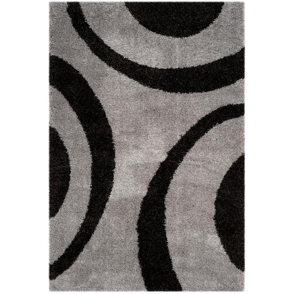 SAFAVIEH Portofino Shag Gray/Black 8 ft. x 10 ft. Geometric Area Rug