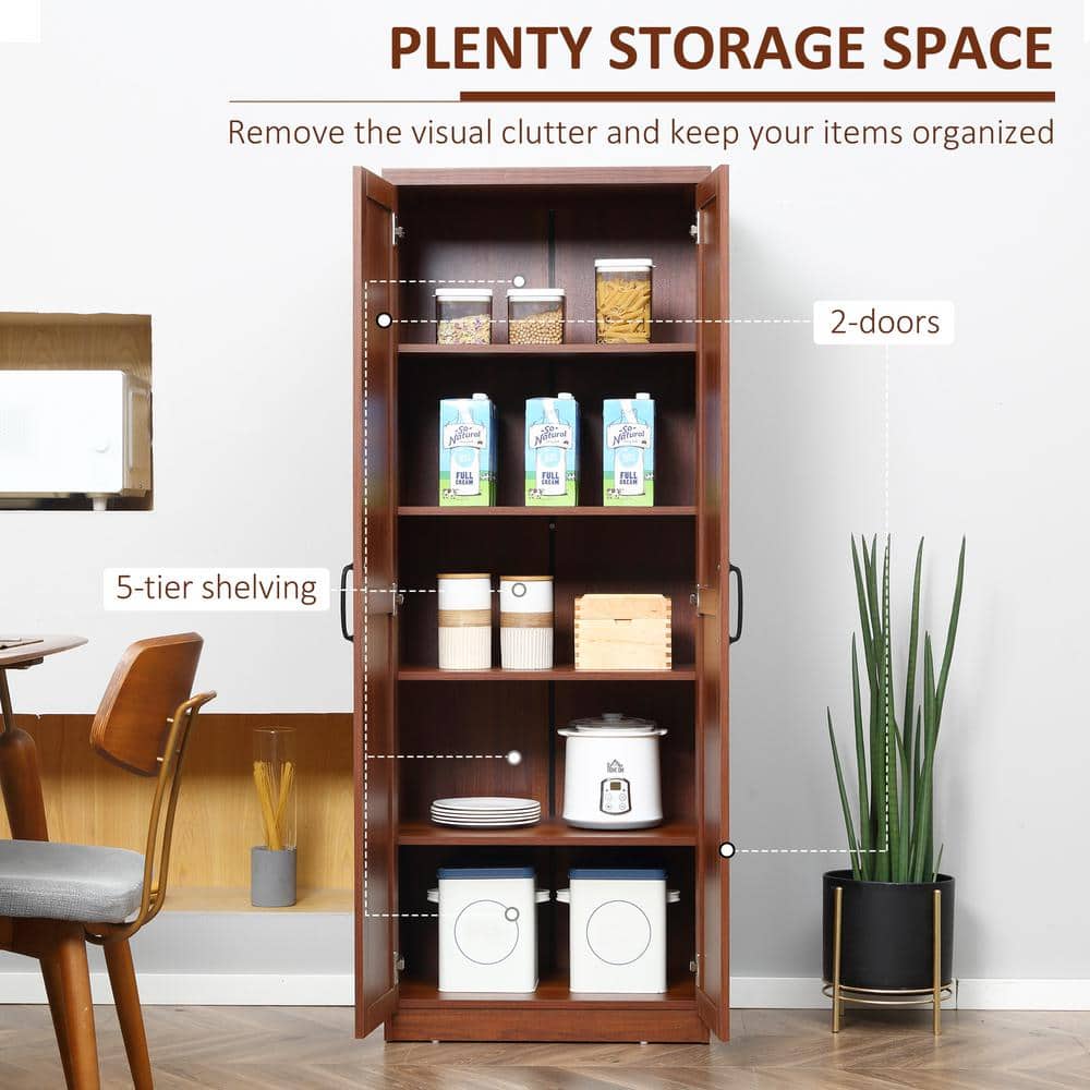 Brown Recessed Panel 63" Tall Kitchen Pantry Storage Cabinet