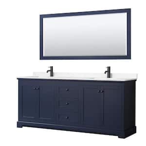 Avery 80 in. W x 22 in. D x 35 in. H Double Bath Vanity in Dark Blue with Carrara Cultured Marble Top and 70 in. Mirror