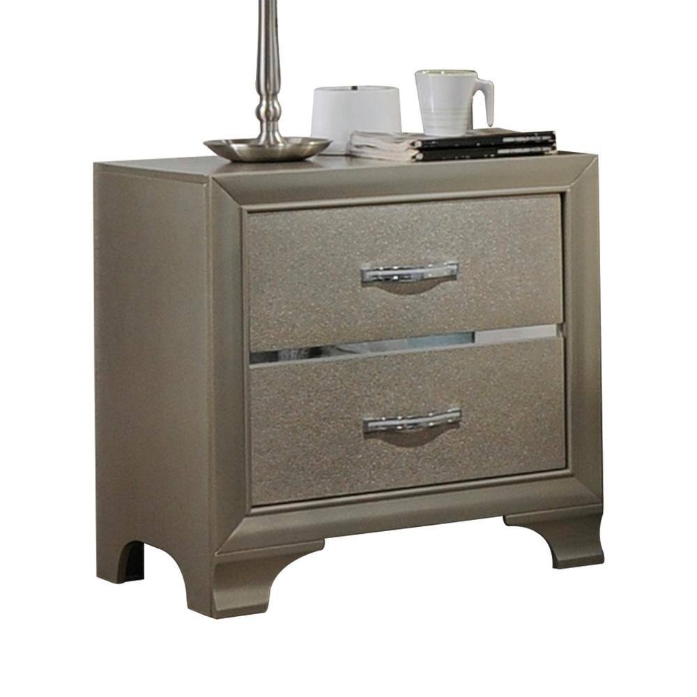 Champagne Elegance 2-Drawer Nightstand with Mirror Inlay