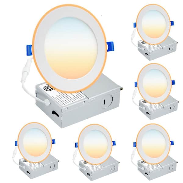 6-Pack 5/6 in. 5CCT Selectable LED Recessed Ceiling Light with Night Light Dimmable Indoor Canless Downlight, 1050-Lumen