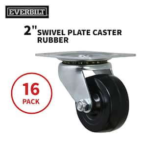 2 in. Black Soft Rubber and Steel Swivel Plate Caster with 90 lbs. Load Rating (16-Pack)