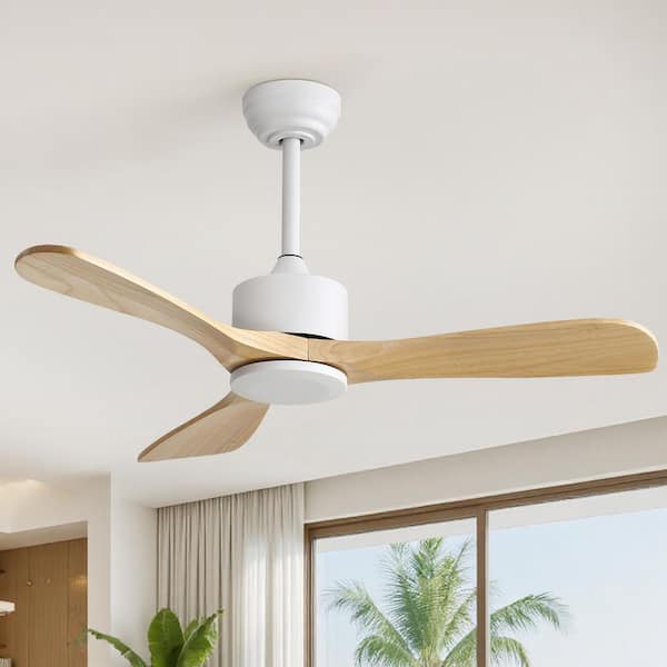 42 in. Solid Wood Indoor/Outdoor Modern White Standard Ceiling Fan No Light With 6-Speed Downrod Remote Control