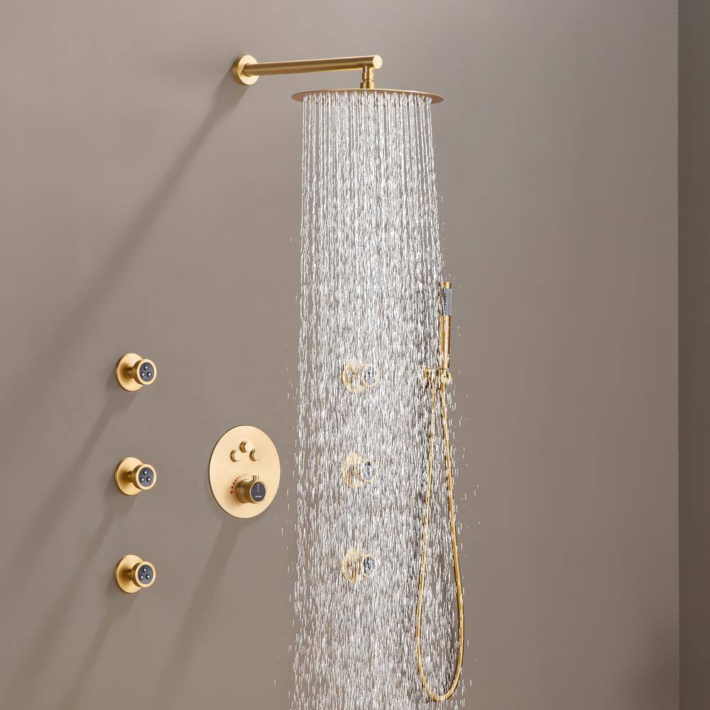 Brushed Gold Multi-Head Thermostatic Rain Shower System