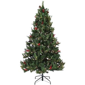 Sunnydaze 6 ft. Merry Berries Pre-Lit Artificial Christmas Tree