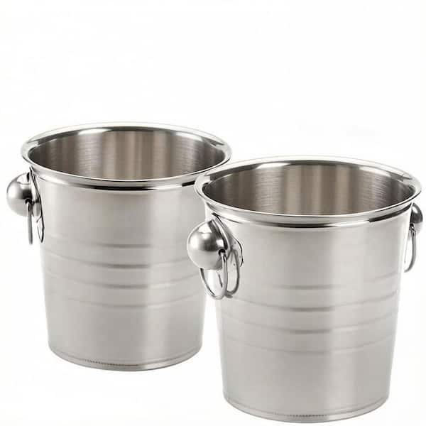 2 Pack 3 qt. Silver Galvanized Metal Ice Bucket with Handles, Drink and Wine Chiller for Bar Party BBQ