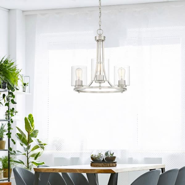 Liam 3-Light Satin Platinum Transitional Classic Chandelier for Dining Areas with No Bulbs Included