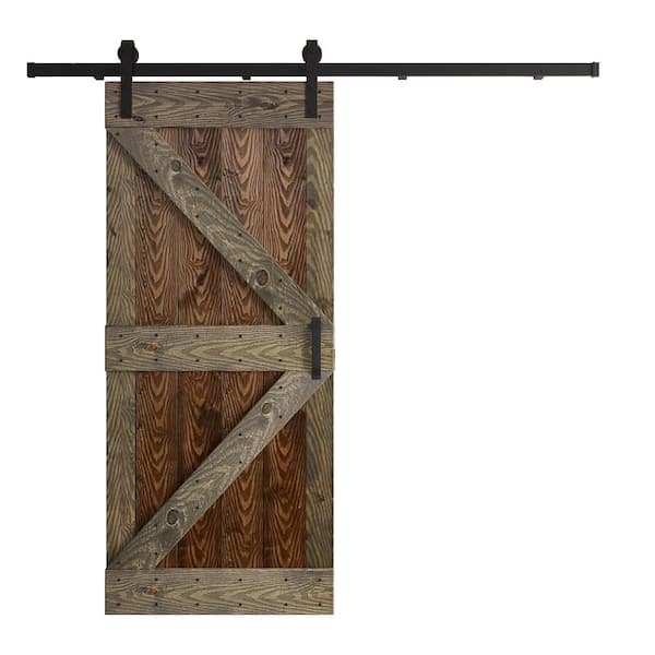COAST SEQUOIA INC Coast Sequoia Embossing K Series 36 in. x 84 in. Dark Walnut/Aged Barrel Knotty Wood Sliding Door with Hardware Kit
