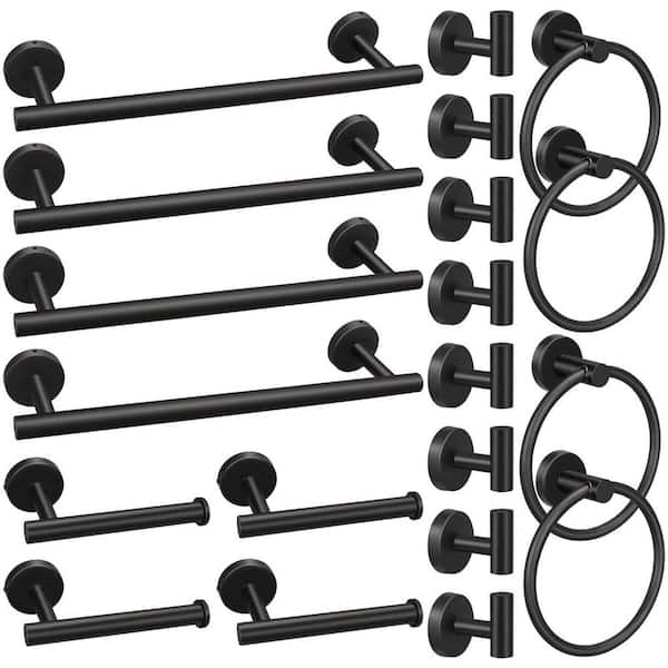 Numhew 20-Piece Bathroom Hardware Set in Black with 16 in. Wall Mounted Hand Towel Bars, Towel Rings and More