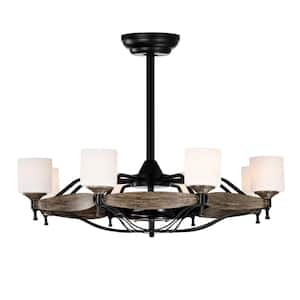 33 in. Modern Indoor Black 6-Speed Chandelier Ceiling Fan for Bedroom/Dining/Living Room/Kitchen Matte Black/Wood Grain