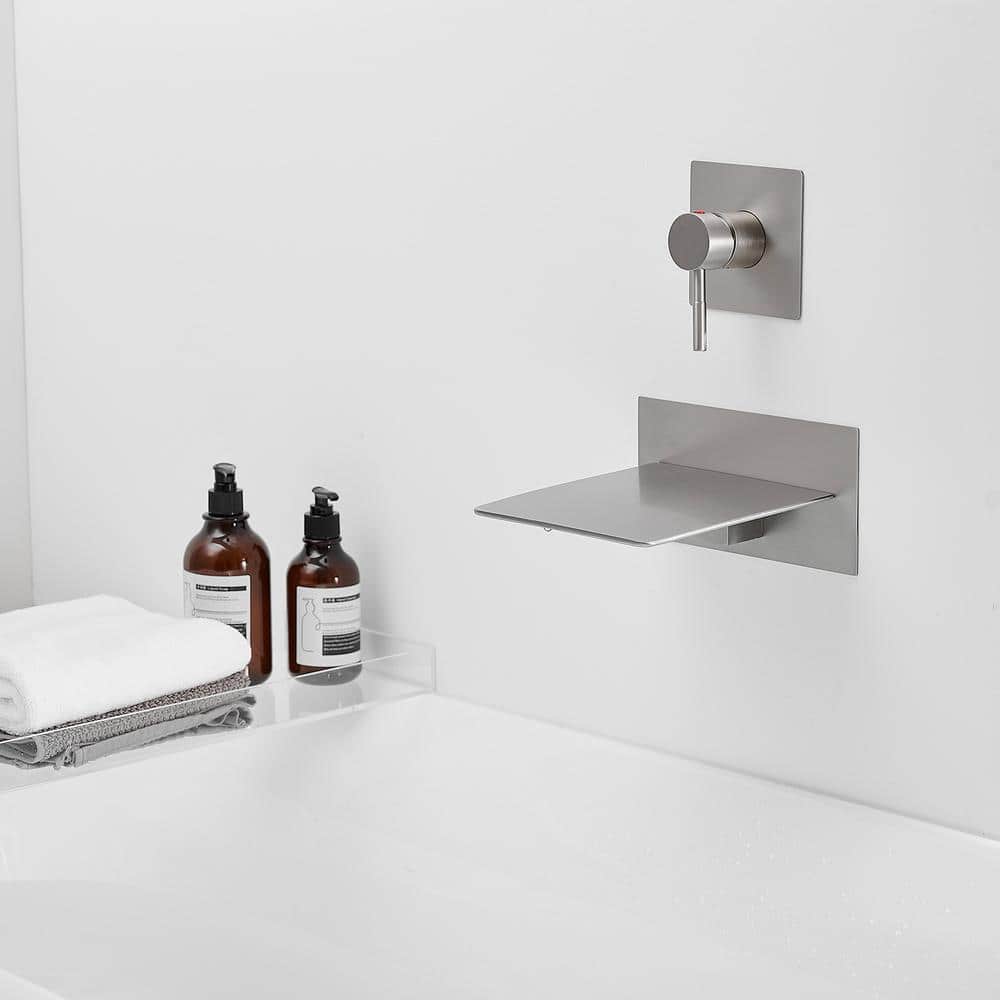 Brushed Nickel Wall-Mount Waterfall Tub Faucet
