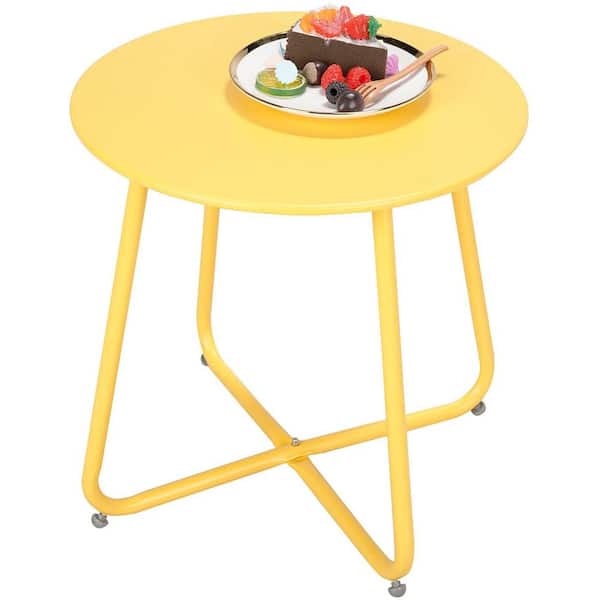 Yellow Round Metal Outdoor Side Table ST627A-274 - The Home Depot