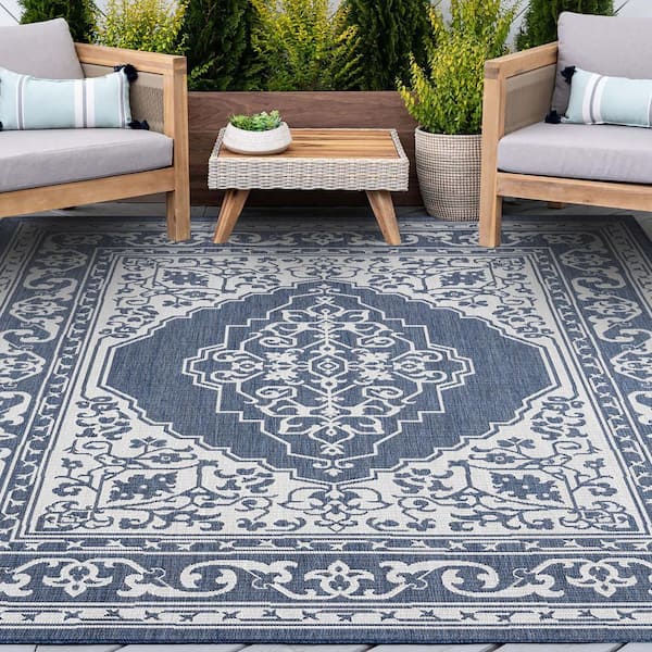 Eco Floral Navy 5 ft. x 8 ft. Indoor/Outdoor Area Rug