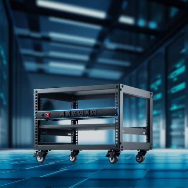 1U PDU 12 Outlets Rack Mount Power Strip Fits Standard Integrated Switch for Home and Office