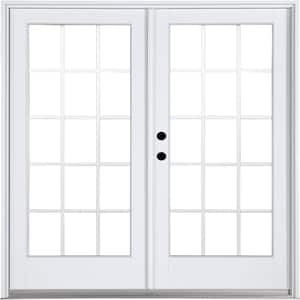 72 in. x 80 in. Fiberglass Smooth White Right-Hand Inswing Hinged Patio Door with 15-Lite GBG