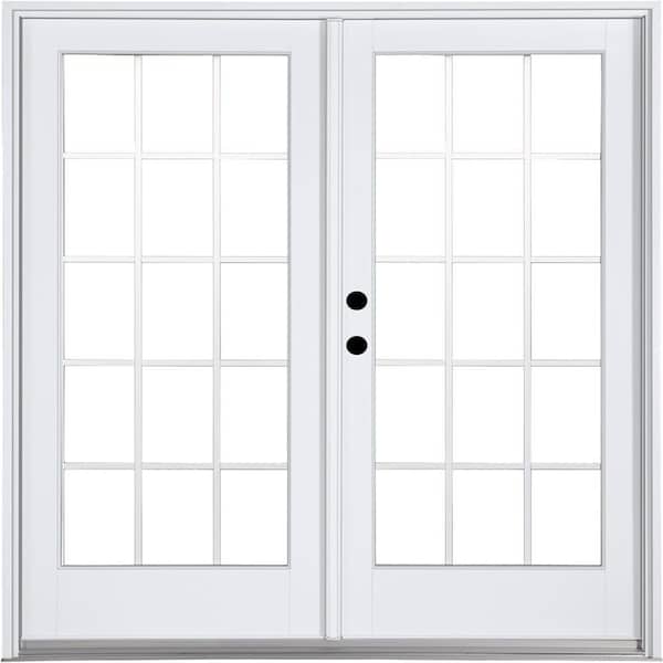 72 in. x 80 in. Fiberglass Smooth White Right-Hand Inswing Hinged Patio Door with 15-Lite GBG