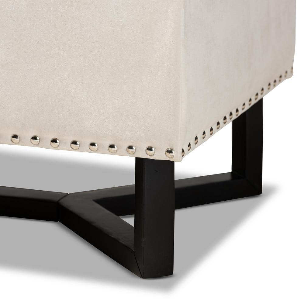 Esther Beige Velvet and Dark Brown Wood Tufted Storage Ottoman