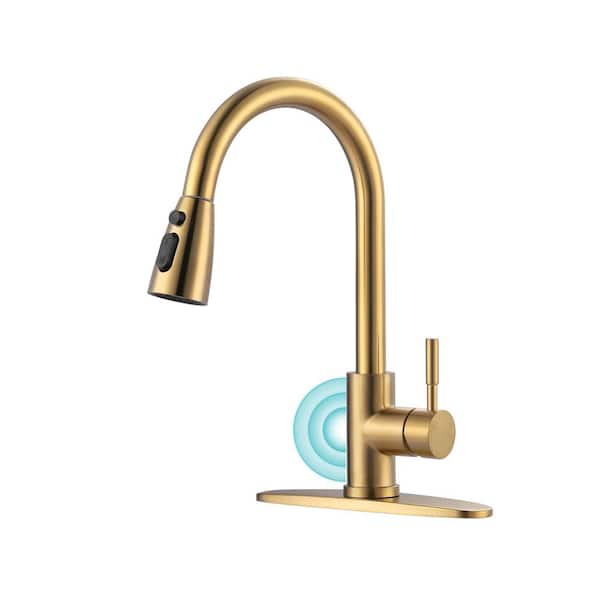 Single Handle Pull Down Sprayer Kitchen Faucet with Touchless Sensor Stainless Steel in Gold