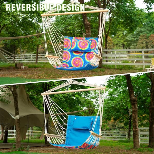 2.5 ft. Hammock Chair with Wooden Armrests in Tie-Dye 915017 - The