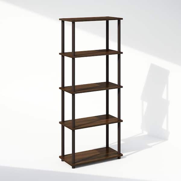 Furinno Turn-N-Tube 57.4 in. Tall Walnut/Brown Wood 5-Shelf Bookcase