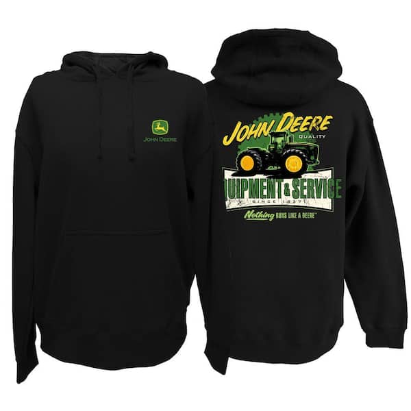 John Deere Men's Pullover Hoodie in Black with Equipment and Service Screen Print - X Large