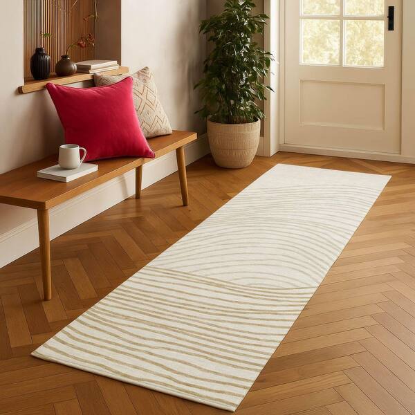 Chantille Machine Washable Indoor/Outdoor Abstract ACN2350 Ivory 2 ft. 3 in. x 7 ft. 6 in. Runner Rug