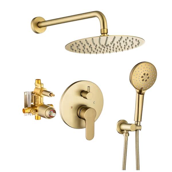 RAINLEX Single-Handle 1-Spray Round High Pressure Shower Faucet with 10 in. Shower Head in Brushed Gold (Valve Included)