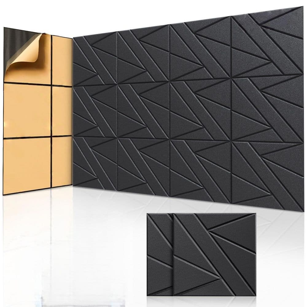 12 in. x 12 in. x 0.47 in. Black Self-Adhesive Soundproof Wall Panels (8-Pack), Made of High-Quality 100% Polyester price history on PriceWatchPro