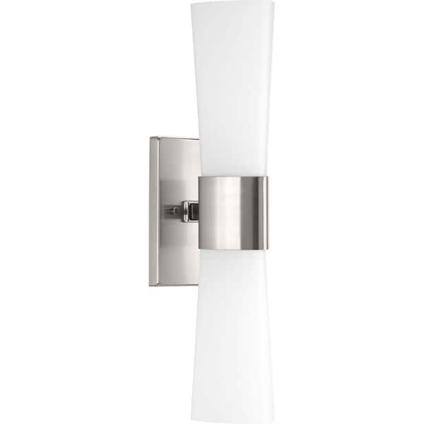 Progress Lighting Zura Collection 2-Light Brushed Nickel Etched Opal Glass Modern Bath Vanity Light