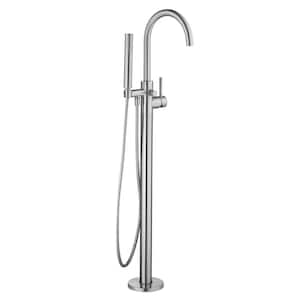 Dorind Single-Handle Freestanding Tub Faucet Floor Mounted with Handheld Hand Shower in Brushed Nickel