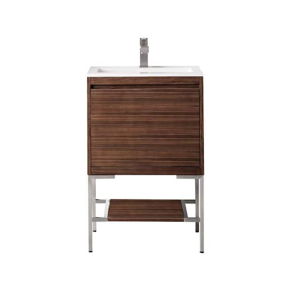 James Martin Vanities Milan 23.6 in. W x 18.1 in. D x 36 in. H Bathroom Vanity in Mid Century Walnut with Glossy White Composite Top