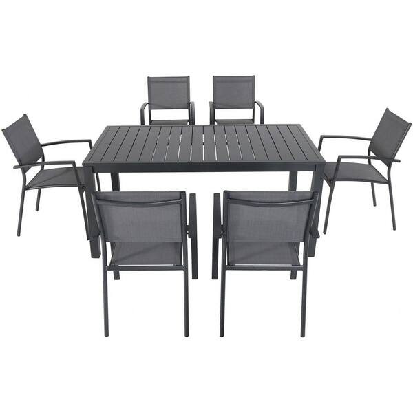 Hanover Naples 7-Piece Aluminum Outdoor Dining Set with 6 Sling Chairs ...