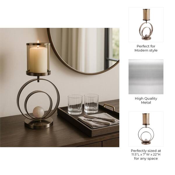 Liv & Skye 22 in. Bronze Metal Glass Candle Hurricane Holder with