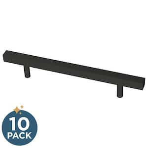 Simple Square Bar 5-1/16 in. (128 mm) Modern Matte Black Cabinet Drawer Pulls (10-Pack)
