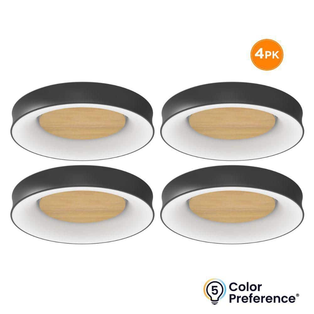 4-Pack KOA 14 in. Round LED Flush Mount with Night Light, 1400LM, 21W, Selectable 3000K 4000K 5000K, Matte Black/Oak price history on PriceWatchPro