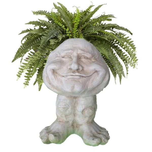 HOMESTYLES 18 in. Antique White Papa John the Muggly Statue Face Planter Holds 7 in. Pot