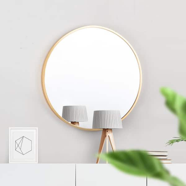 Unbranded Farmhouse 20 in. W x 23 in. H Small Round Metal Framed Wall Bathroom Vanity Mirror in Gold