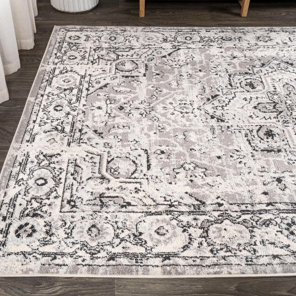 Ivory and Gray Synthetic Medallion 8' x 10' Area Rug