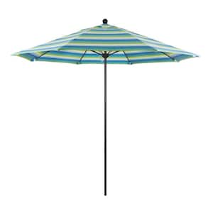 9 ft. Black Aluminum Commercial Market Patio Umbrella with Fiberglass Ribs and Push Lift in Seville Seaside Sunbrella